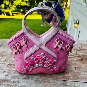 Breast Cancer Awareness Elegant Pink Floral Miniature Vintage Resin Bag decor